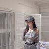 #9850 辣妹斜领露肩罩衫上衣吊带背心叠穿两件套