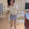 #9850 辣妹斜领露肩罩衫上衣吊带背心叠穿两件套