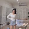 #9850 辣妹斜领露肩罩衫上衣吊带背心叠穿两件套
