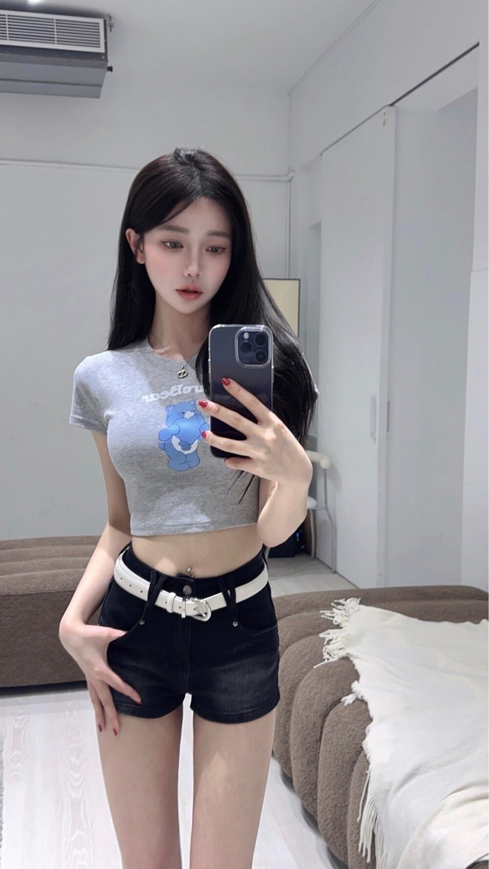 #1458 愛心小熊印花甜美氛圍短T