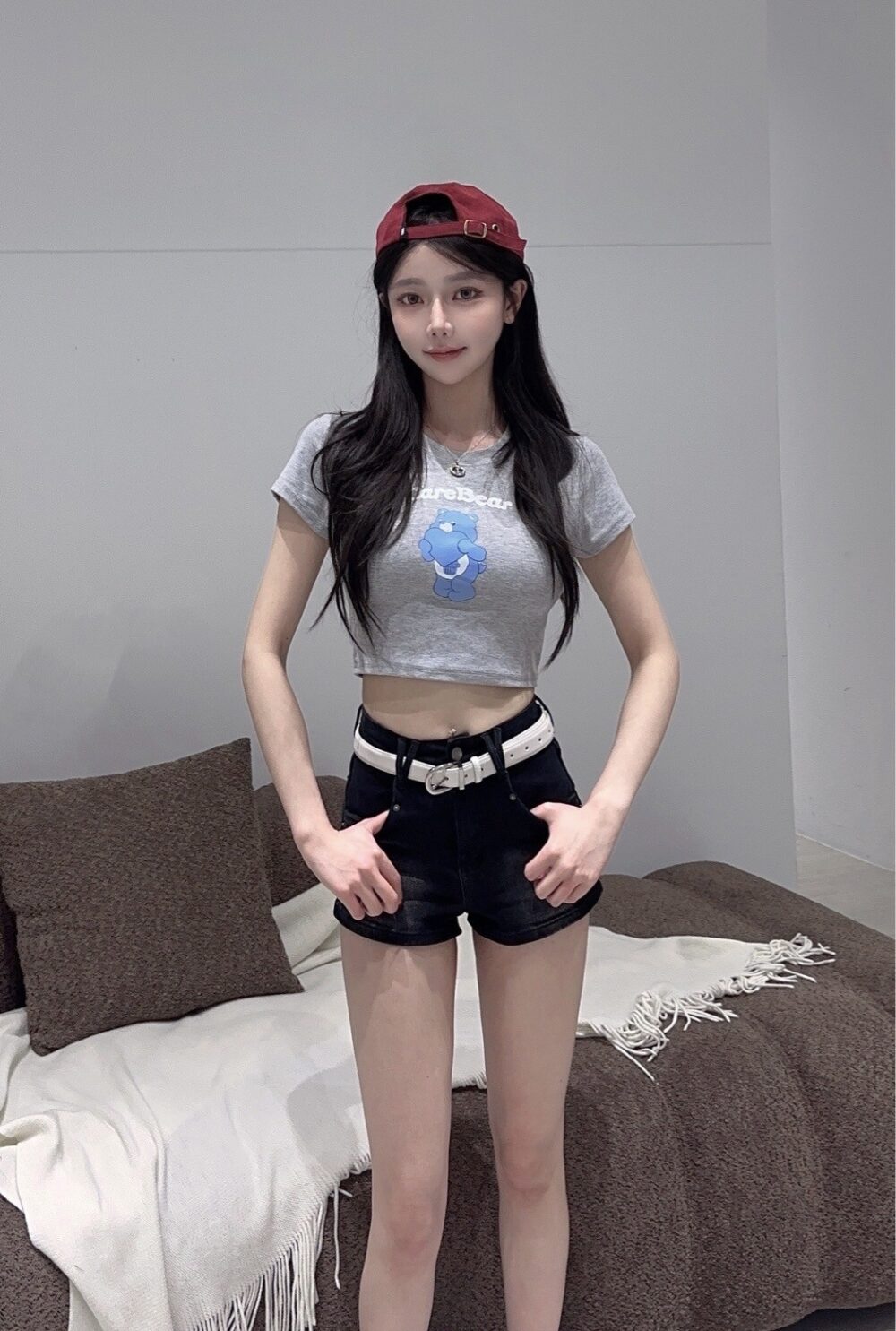 #1458 愛心小熊印花甜美氛圍短T