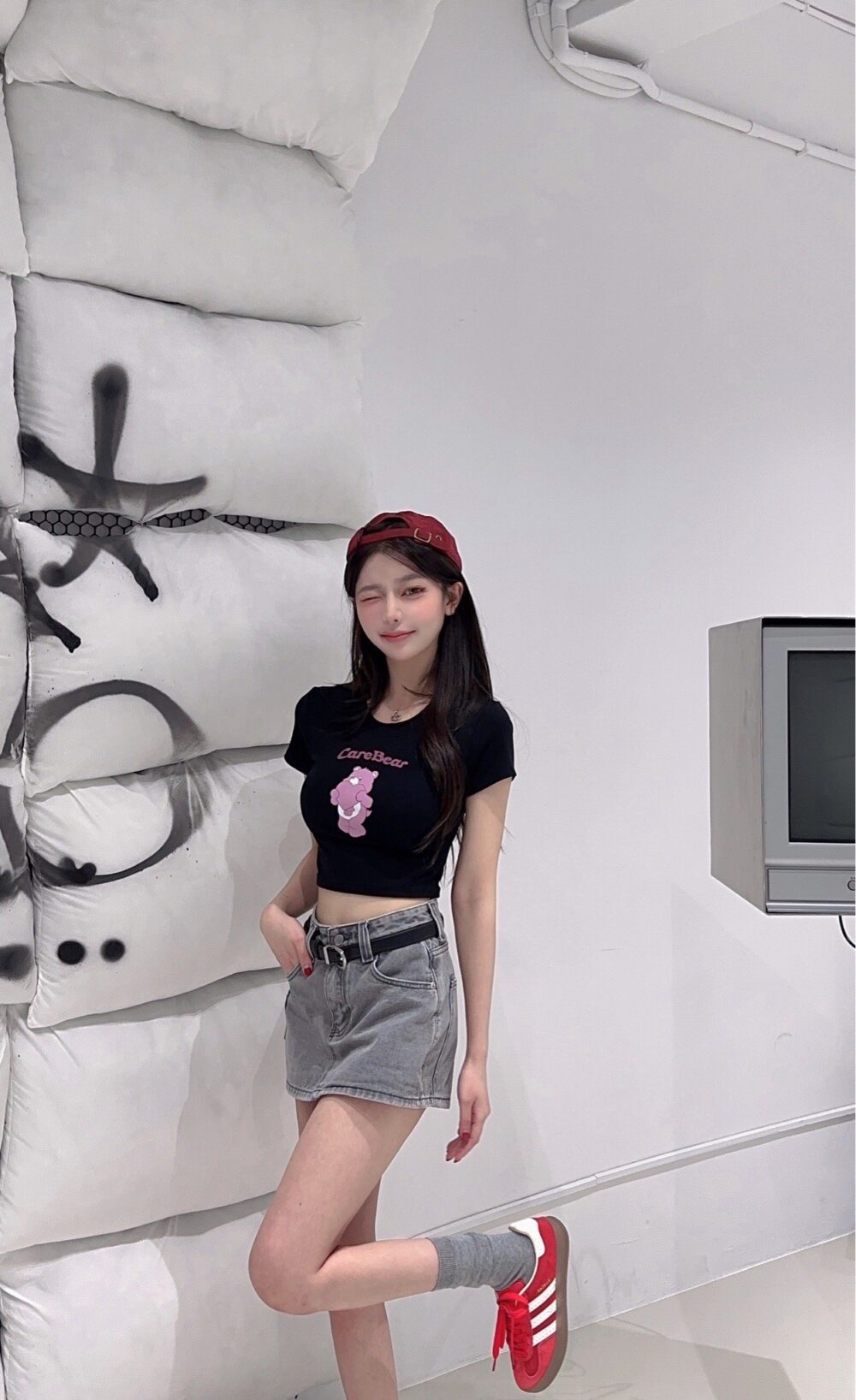#1458 愛心小熊印花甜美氛圍短T