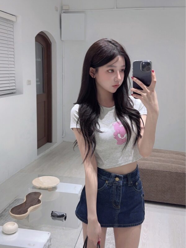 #1458 愛心小熊印花甜美氛圍短T