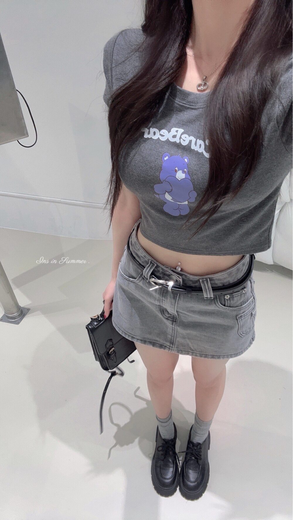 #1458 愛心小熊印花甜美氛圍短T