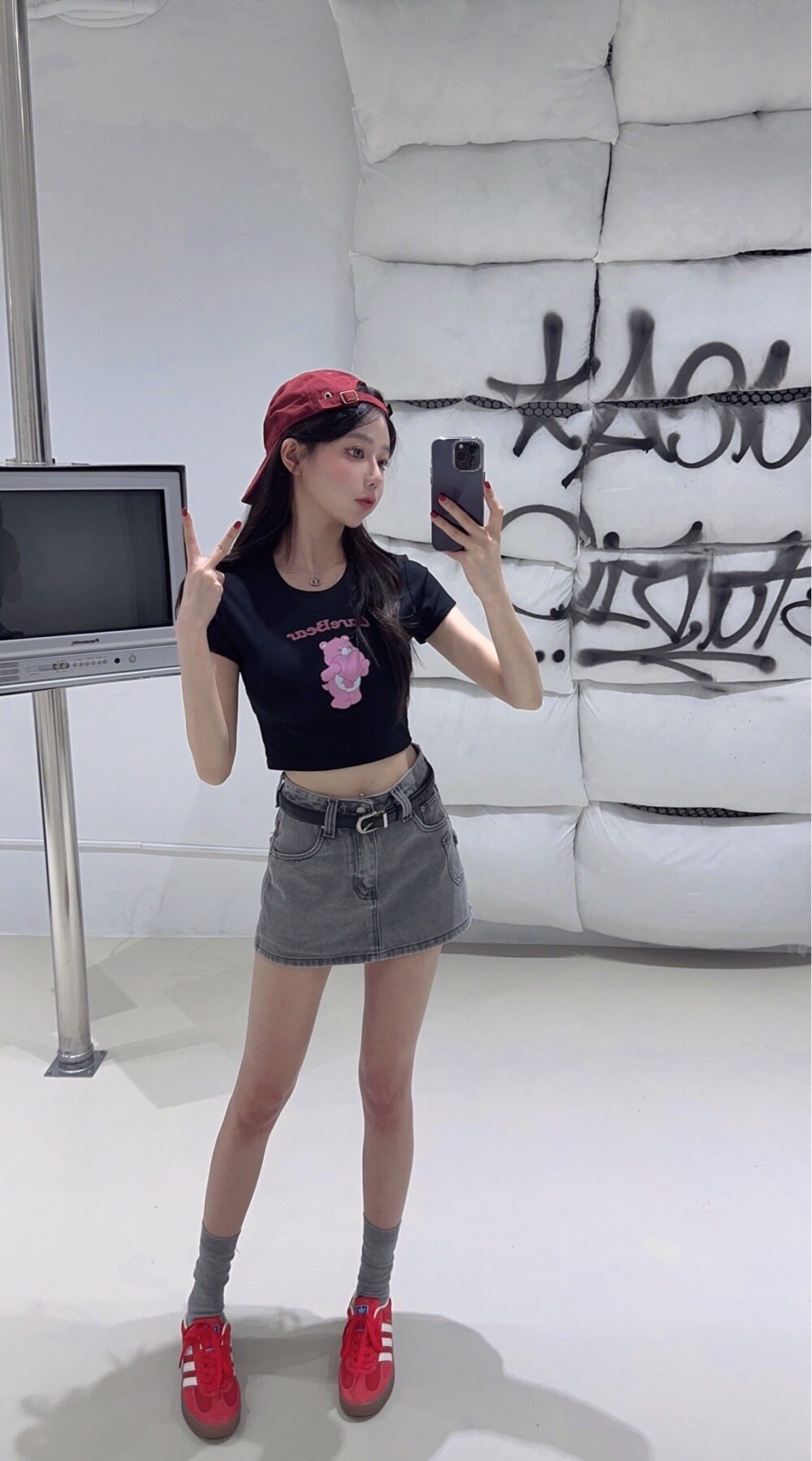#1458 愛心小熊印花甜美氛圍短T