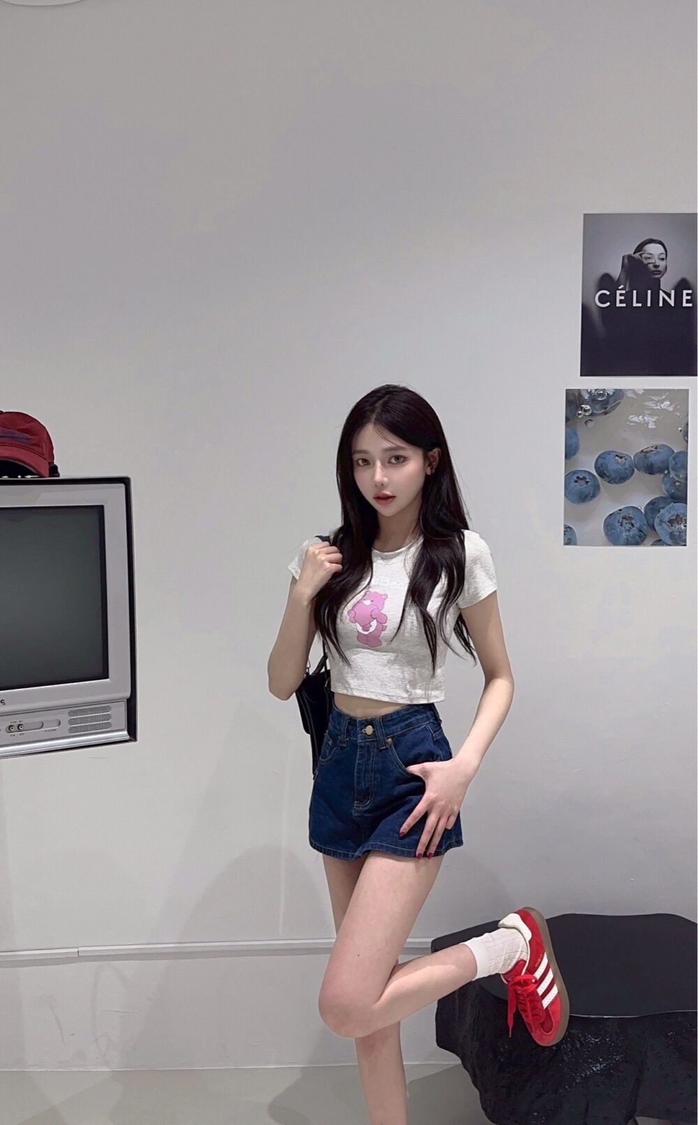 #1458 愛心小熊印花甜美氛圍短T