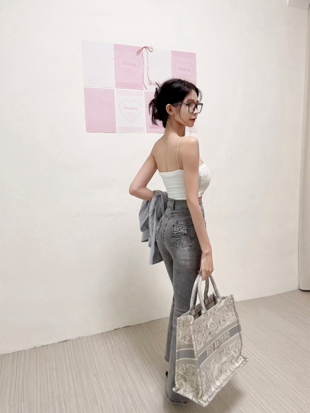 #11344少女狙擊器 蝴蝶結口袋牛仔喇叭長褲