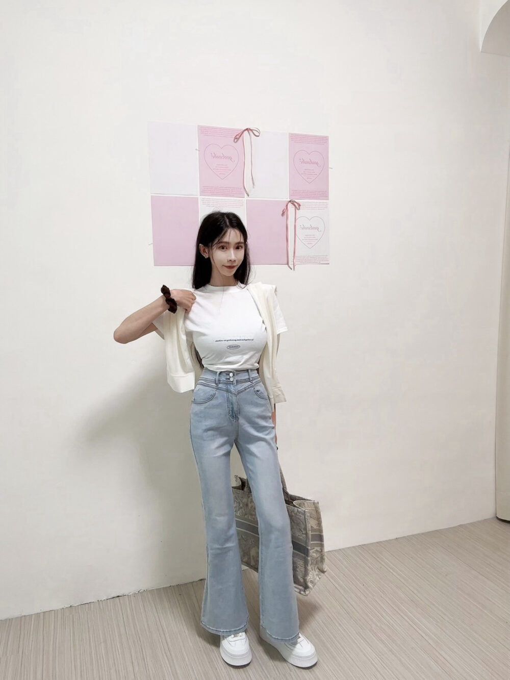 #11344少女狙擊器 蝴蝶結口袋牛仔喇叭長褲