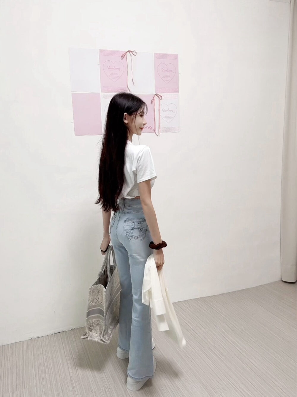 #11344少女狙擊器 蝴蝶結口袋牛仔喇叭長褲