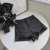 #9035 高腰挖腿造型皮短褲