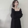 #950 羊絨細肩針織+長版翻領外套+落地寬褲