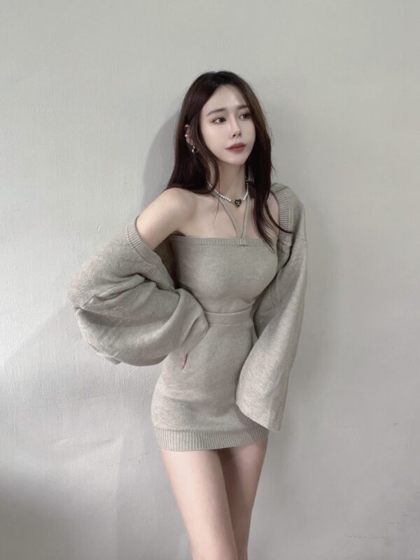 #8881-1 繞脖背心+包臀裙+外套 三件組