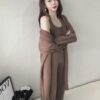 #922 長版針織外套+掛脖美背針織 +落地寬褲