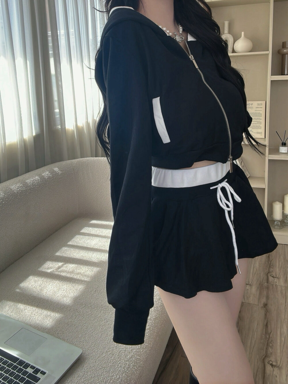 #02116 韓系同步質感撞色褲裙套裝
