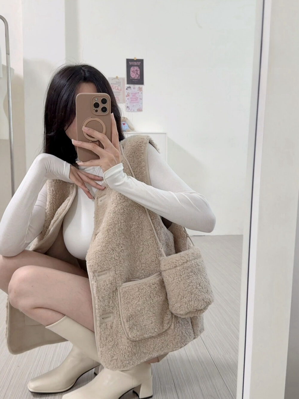 #11453 小熊毛毛馬甲背心+毛毛小包包