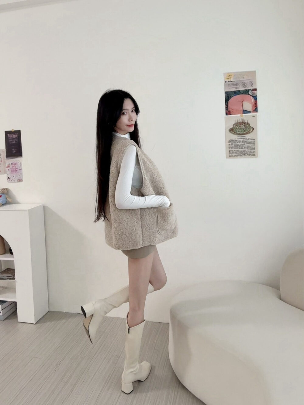 #11453 小熊毛毛馬甲背心+毛毛小包包