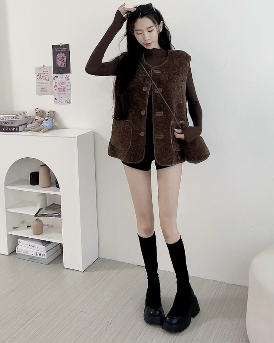 #11453 小熊毛毛馬甲背心+毛毛小包包