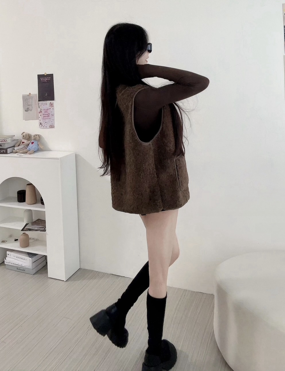 #11453 小熊毛毛馬甲背心+毛毛小包包