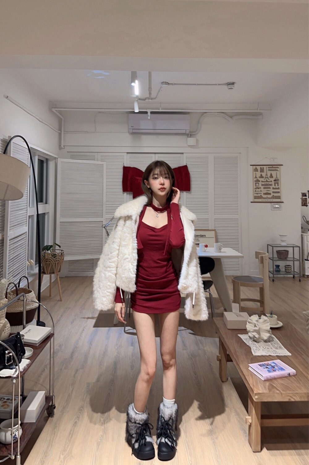 #3063姣好身材，系帶內刷毛側抓皺帶胸墊洋裝