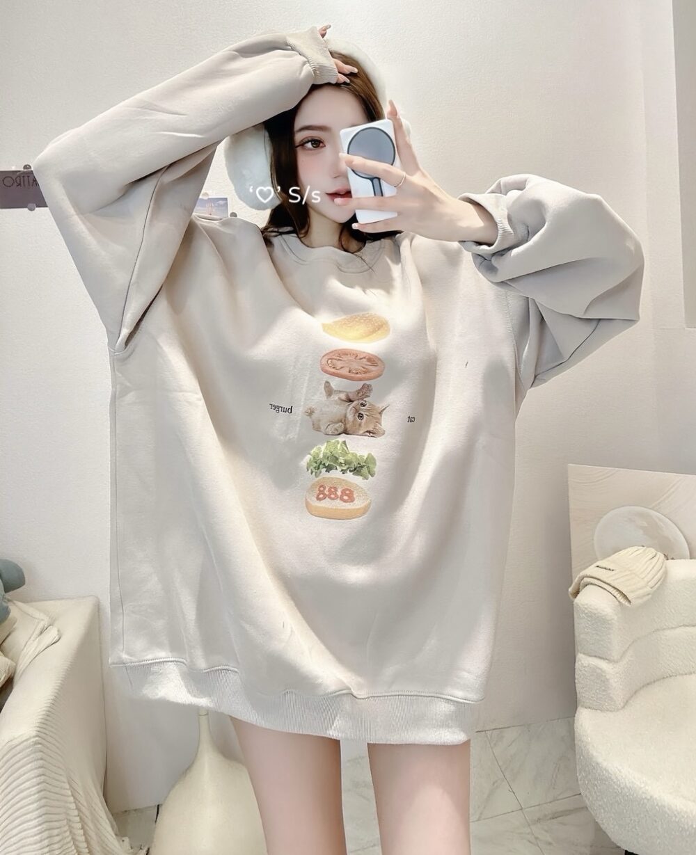 #3056 巨QQQQ！漢堡夾貓貓over size Tee