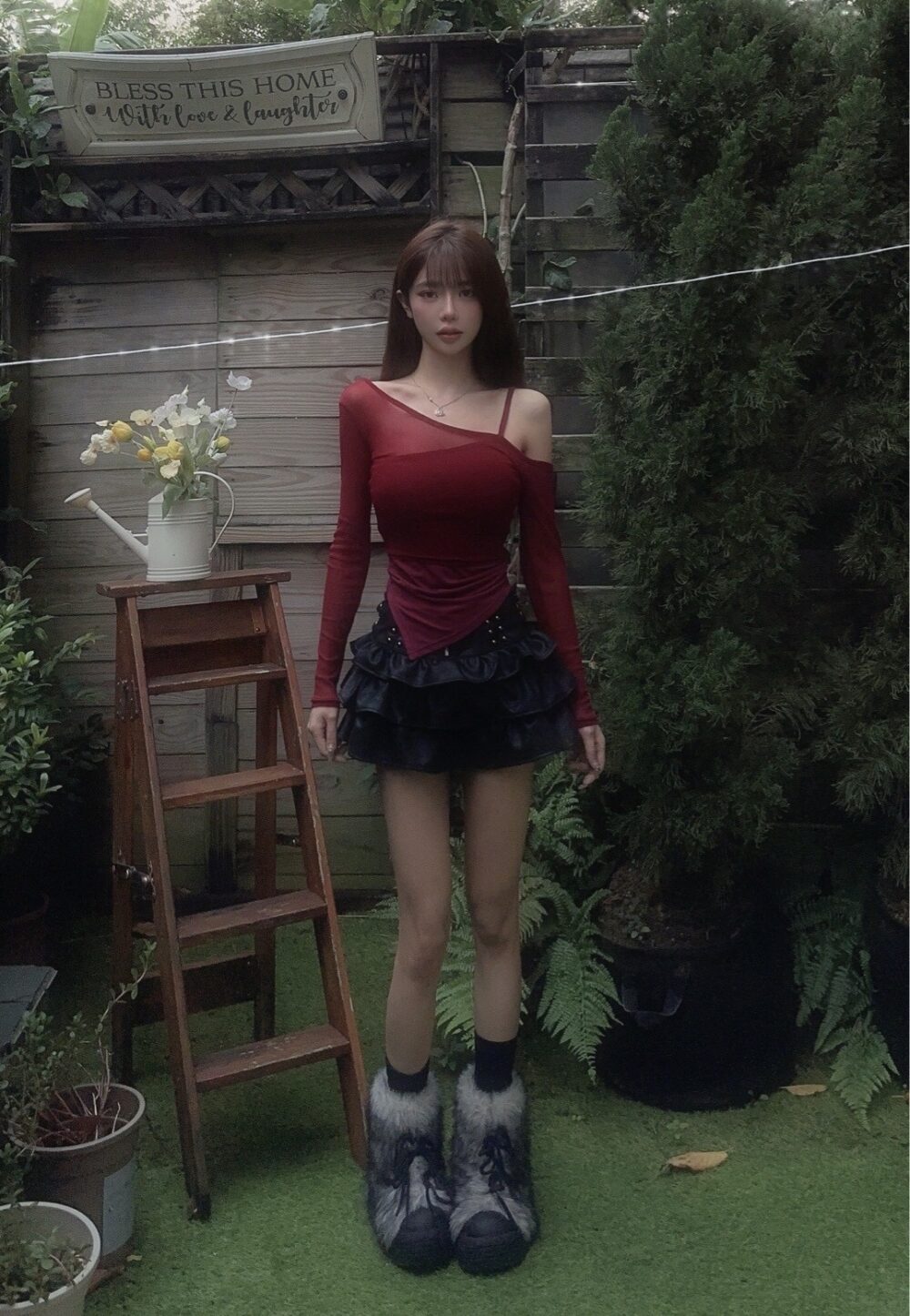 #0003 網紗給的氛圍感！絕美斜肩背心+網紗上衣