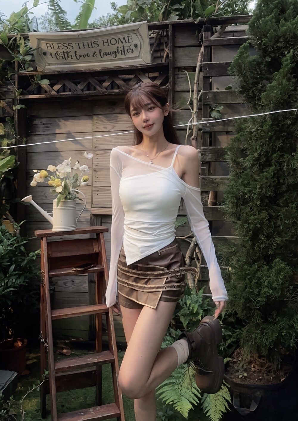 #0003 網紗給的氛圍感！絕美斜肩背心+網紗上衣