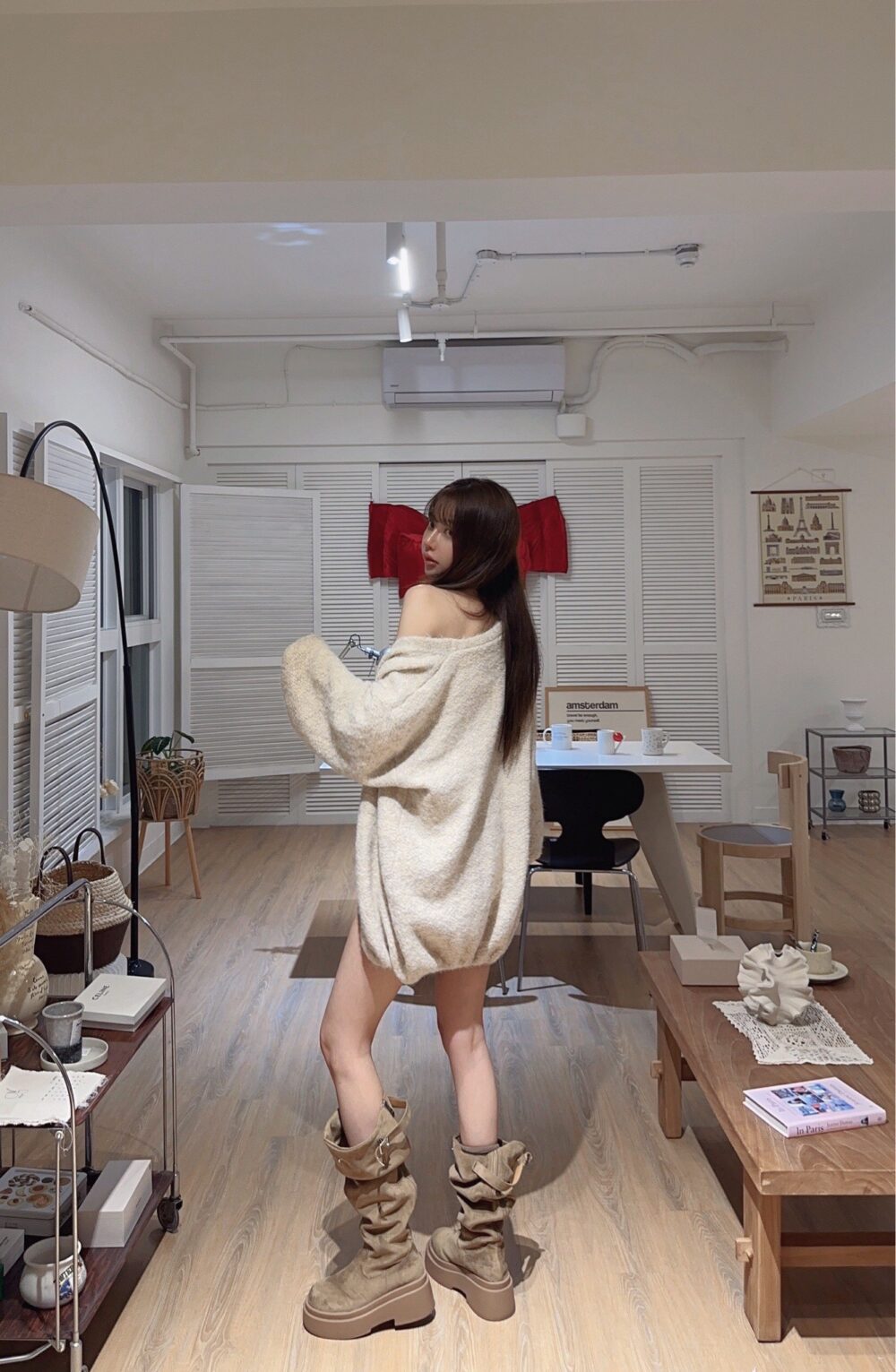 #15393毛圈蓬鬆感 澎袖縮口版長版針織毛衣外