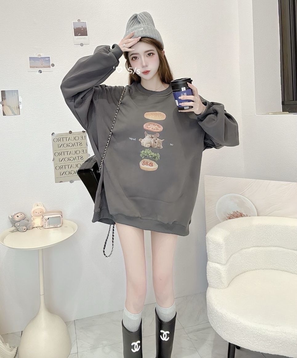 #3056 巨QQQQ！漢堡夾貓貓over size Tee