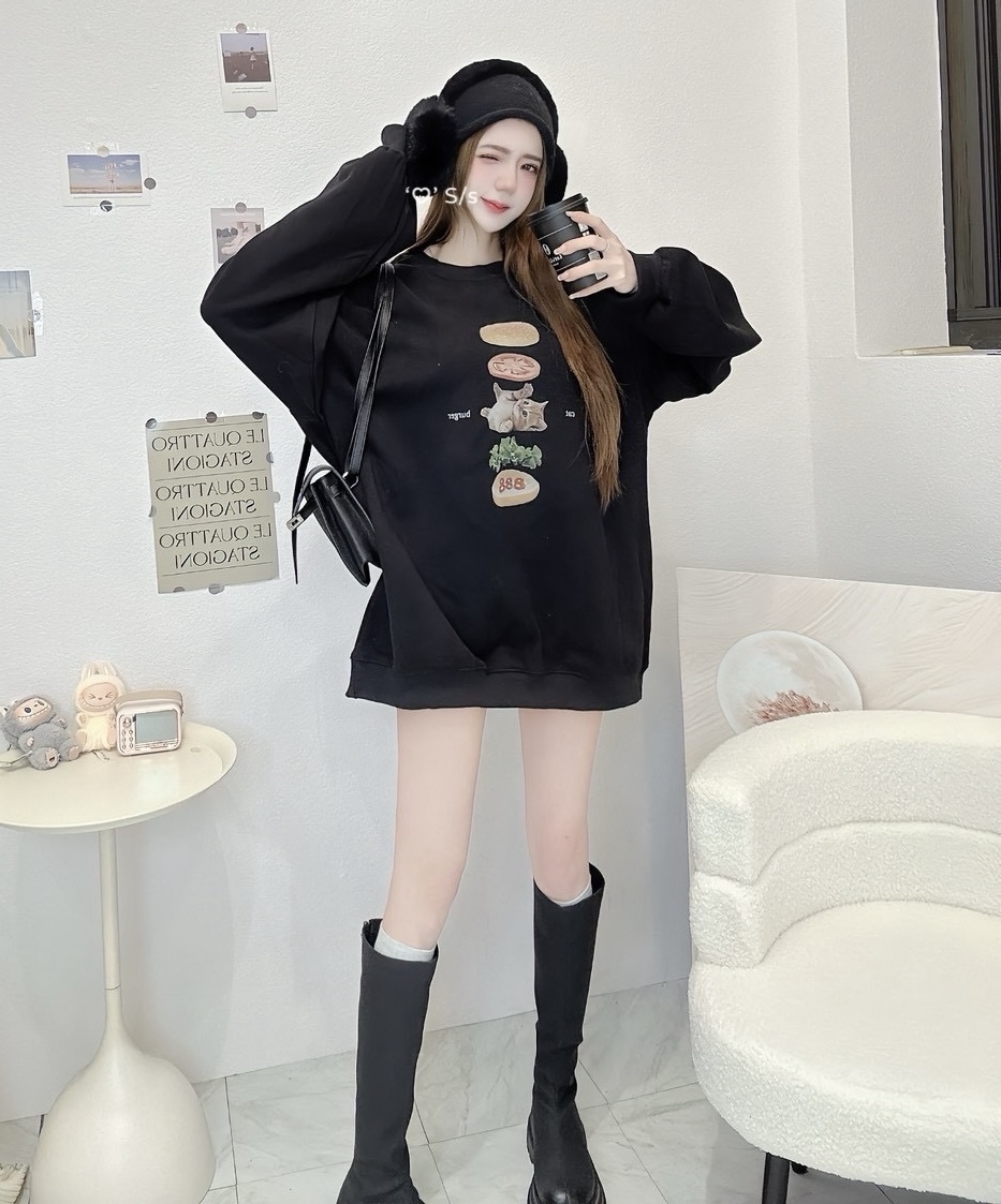 #3056 巨QQQQ！漢堡夾貓貓over size Tee