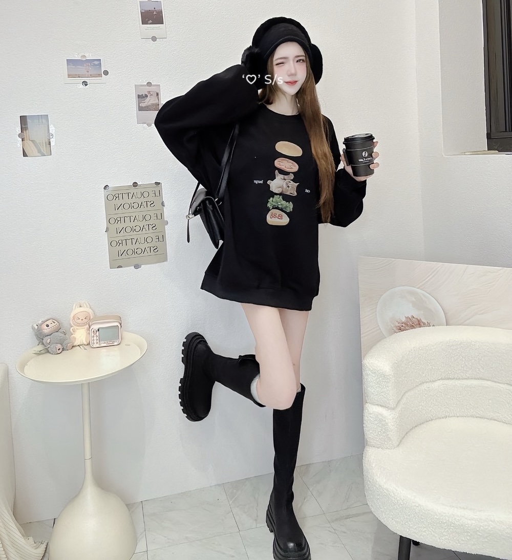 #3056 巨QQQQ！漢堡夾貓貓over size Tee