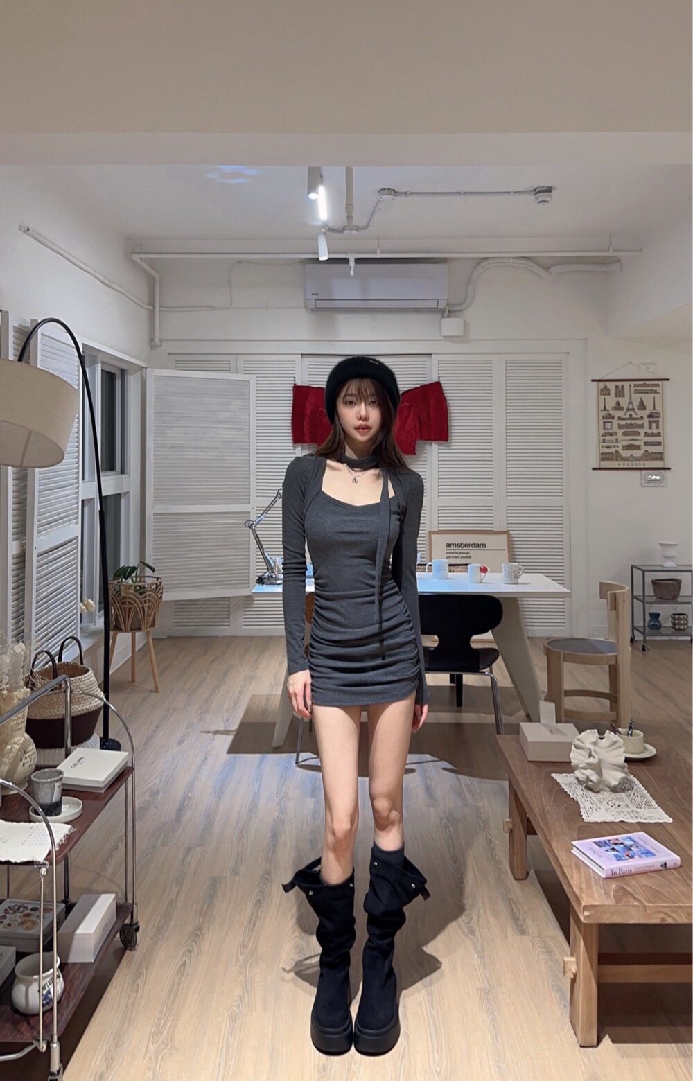 #3063姣好身材，系帶內刷毛側抓皺帶胸墊洋裝