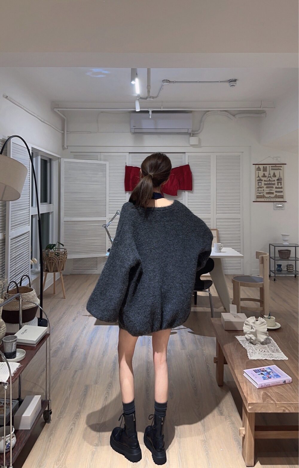 #15393毛圈蓬鬆感 澎袖縮口版長版針織毛衣外