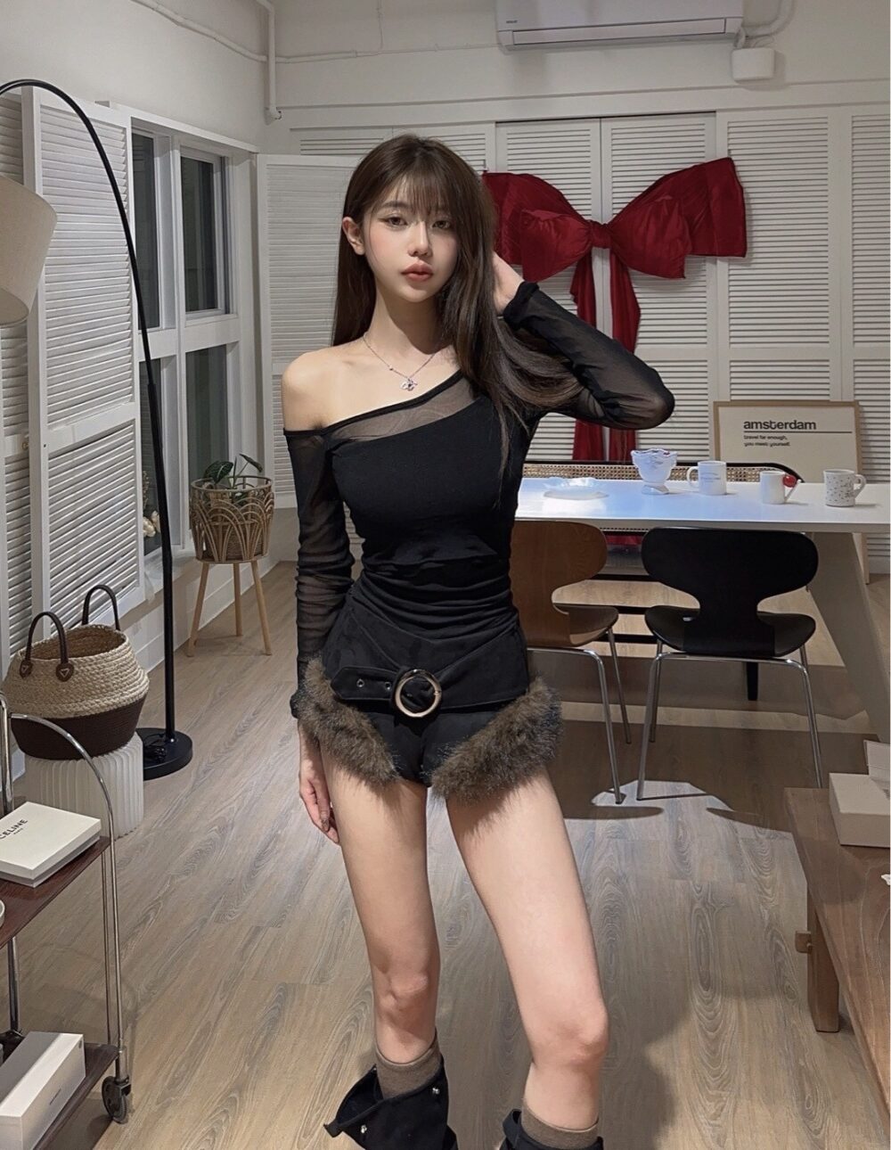 #0003 網紗給的氛圍感！絕美斜肩背心+網紗上衣