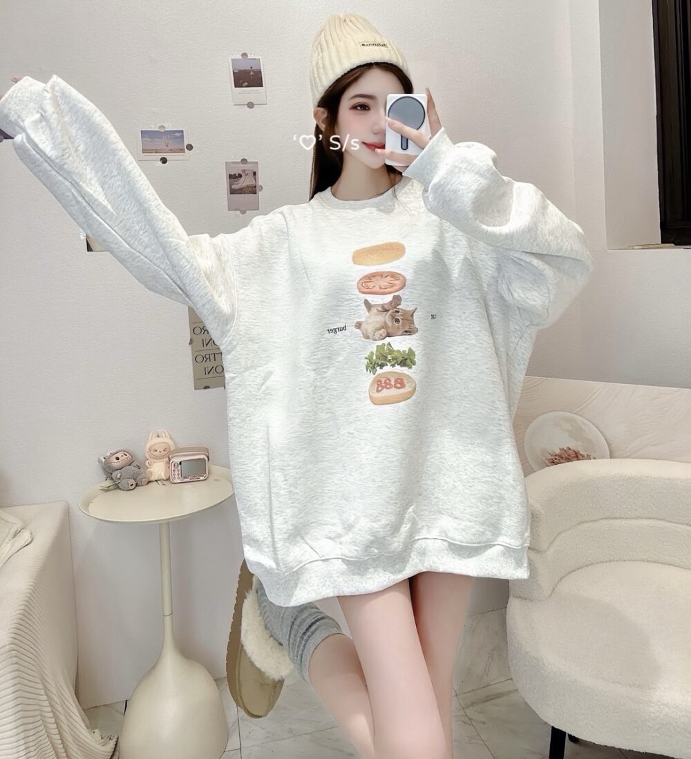 #3056 巨QQQQ！漢堡夾貓貓over size Tee