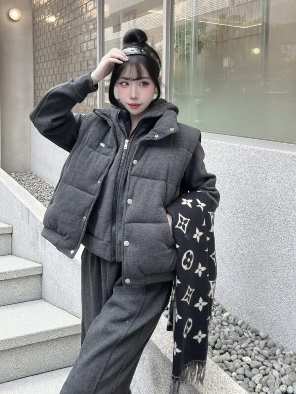 #1101-4連帽拉鍊內刷毛外套＋背心＋內刷毛長褲3件set