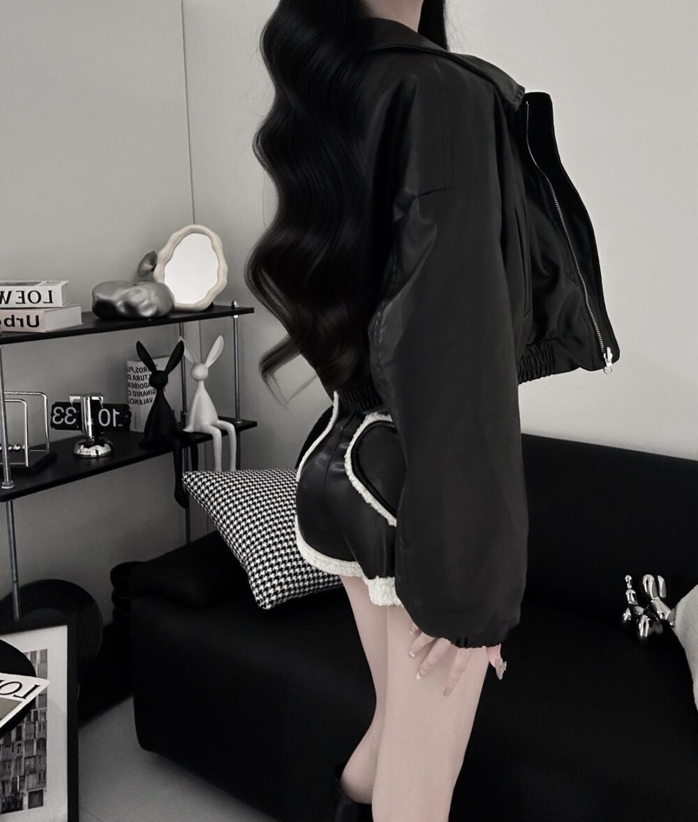 #86860五金釦愛心毛邊造型後鬆緊毛毛皮褲單品