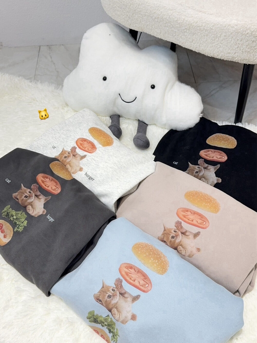 #3056 巨QQQQ！漢堡夾貓貓over size Tee