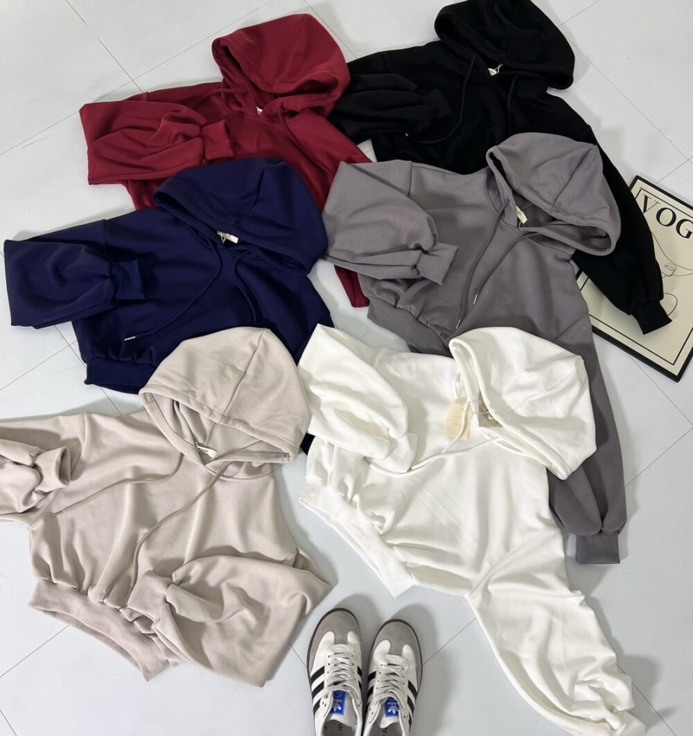 #73126 抽繩連帽縮腰寬袖內刷毛短版帽T