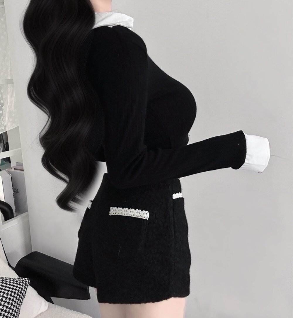 #2900琥珀時光|蕾絲造型設計毛呢短褲