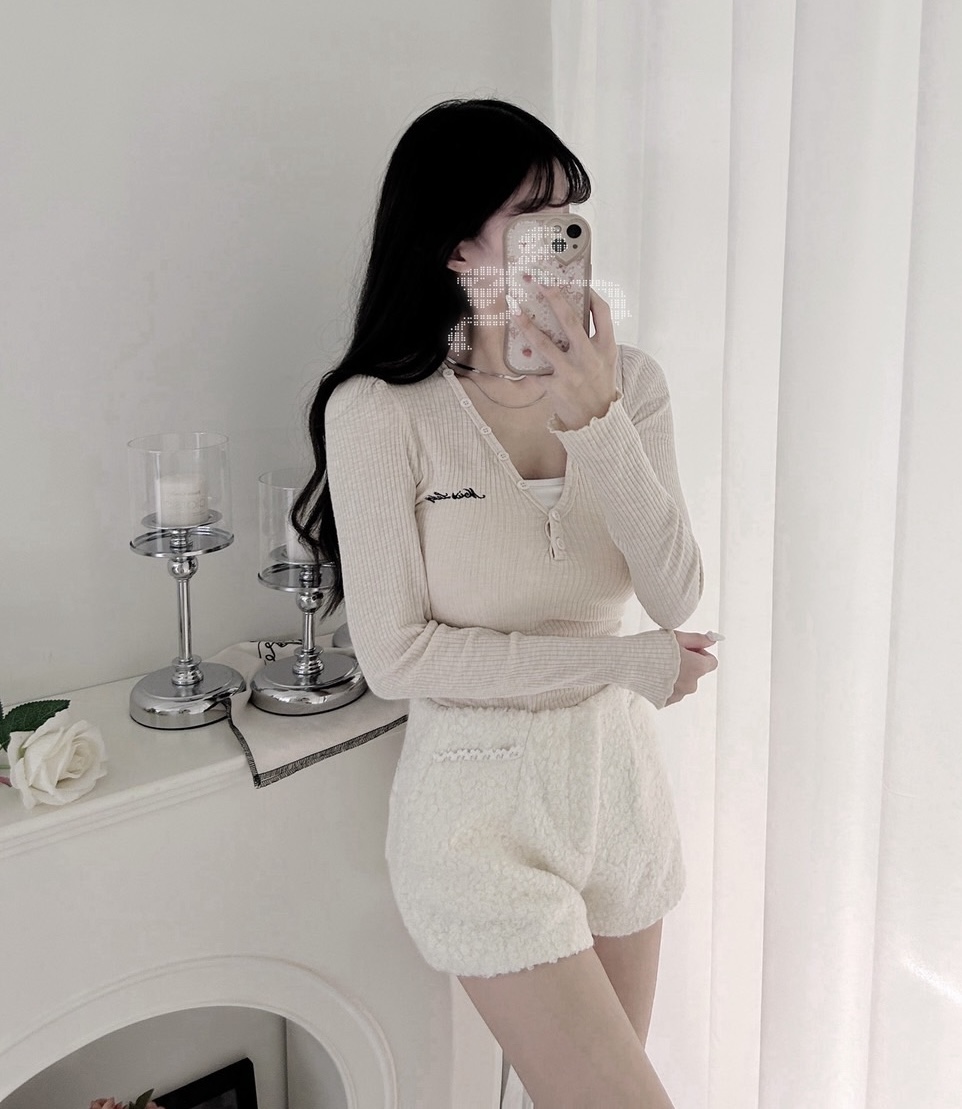 #2900琥珀時光|蕾絲造型設計毛呢短褲