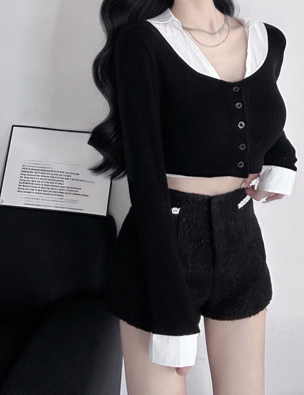 #2900琥珀時光|蕾絲造型設計毛呢短褲