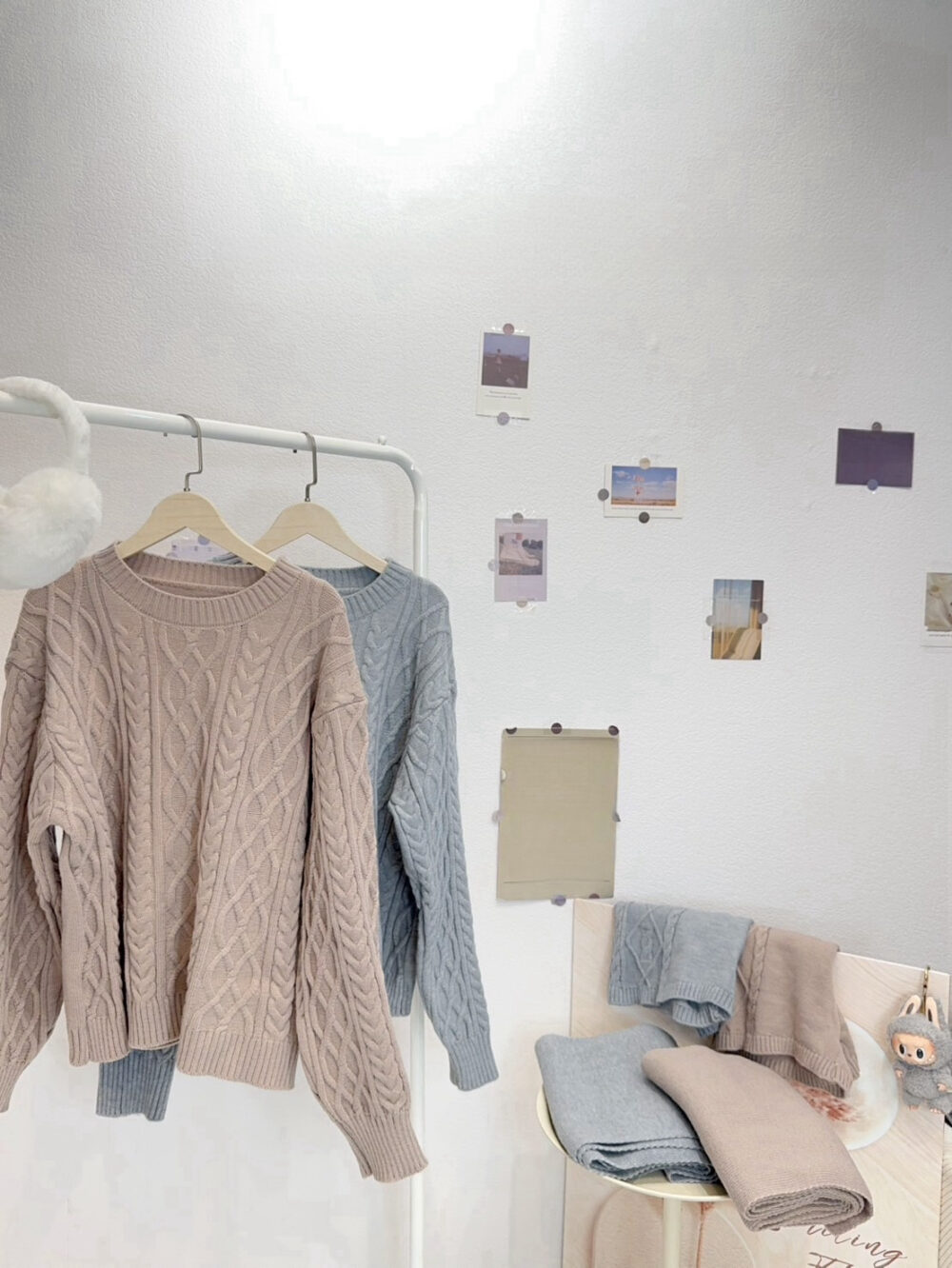 #7178麻花重磅針織上衣+短褲+圍巾三件套