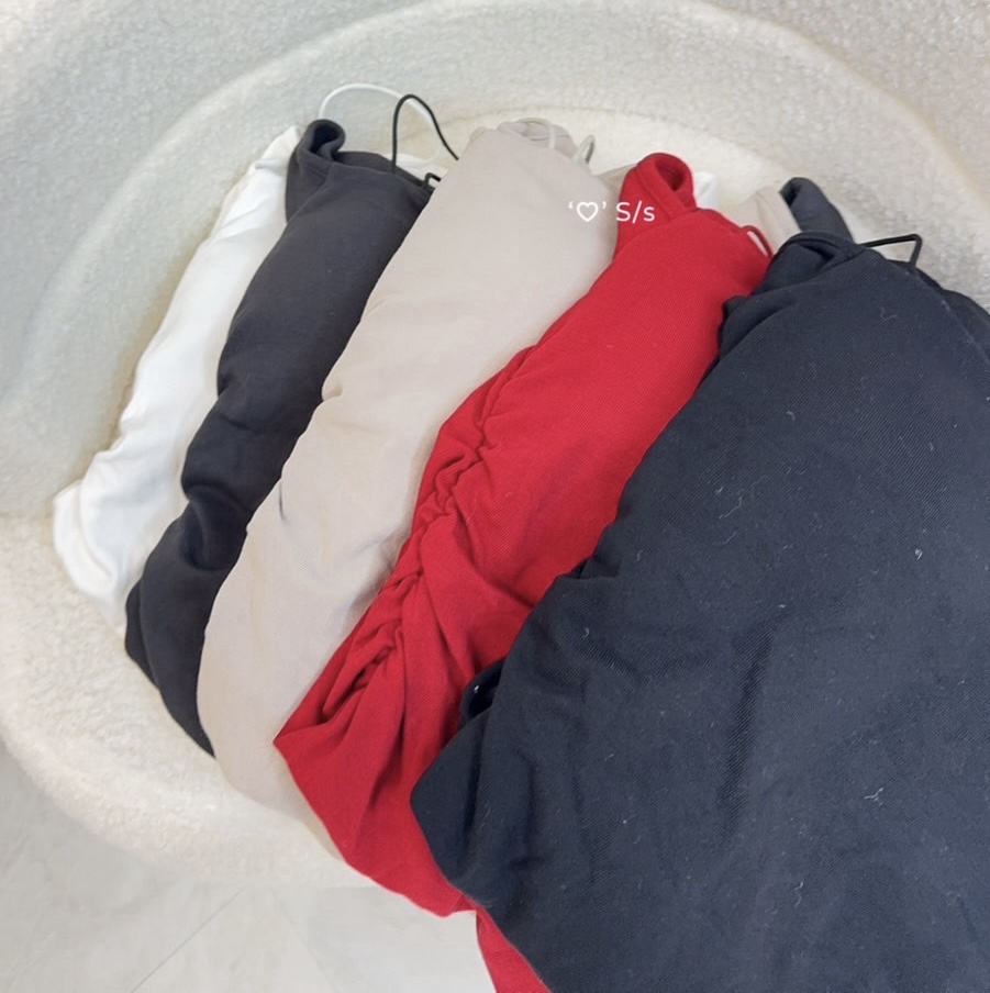 #3096 單肩內杯抓皺內磨毛連身短洋