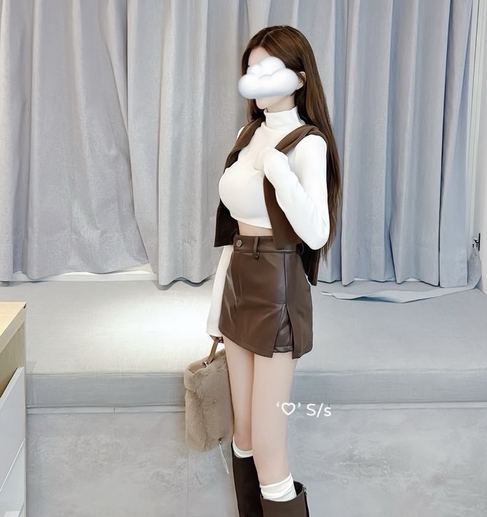 #871質感皮質高腰開衩短裙單品