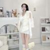 #3096 單肩內杯抓皺內磨毛連身短洋