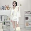 #3096 單肩內杯抓皺內磨毛連身短洋