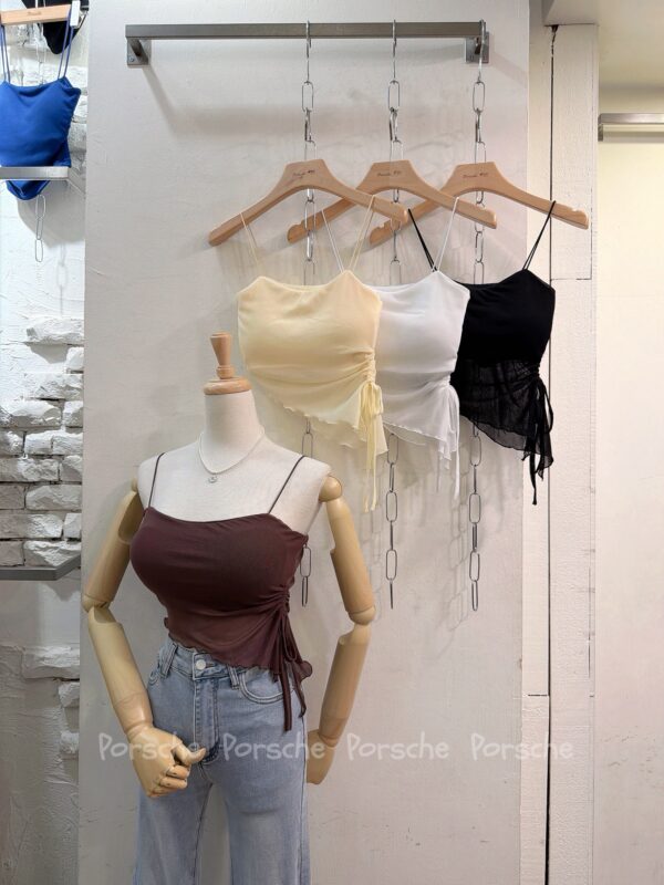 #6020 側抽繩細肩網紗背心