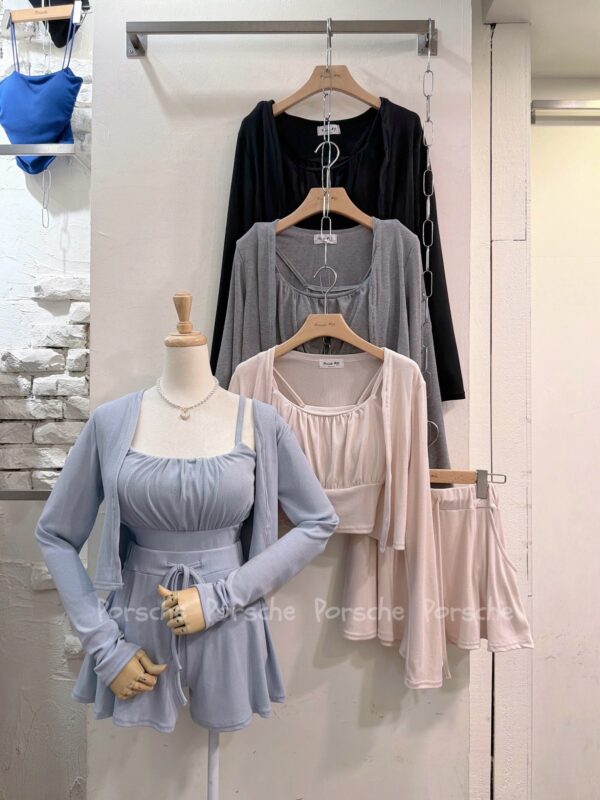 #9639 花苞背心+外套+短褲裙（三件套）