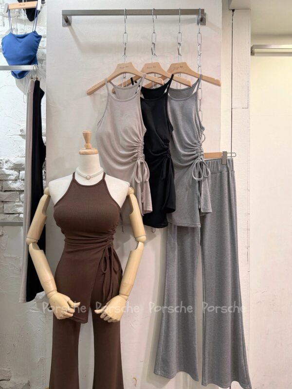 #9637 下開岔側抽繩削肩喇褲套裝