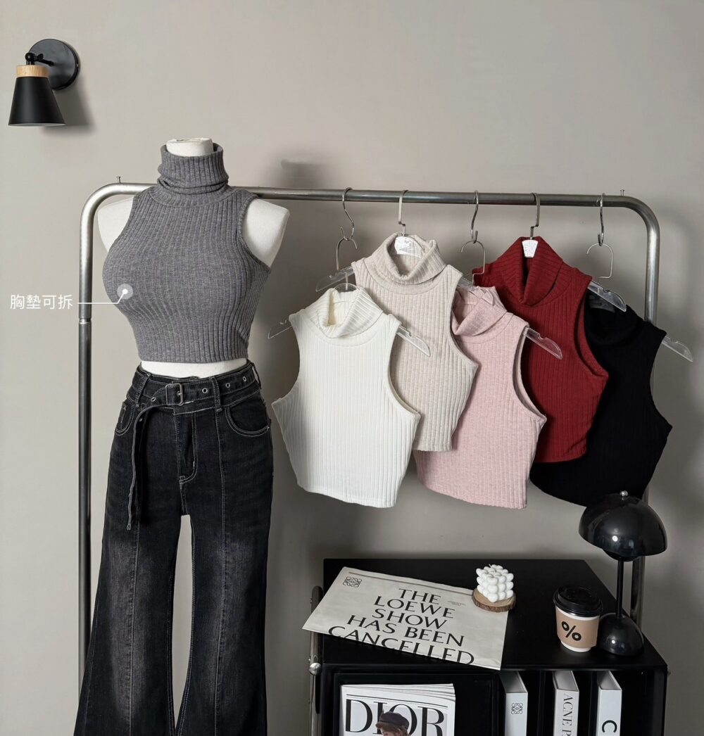 #0267韓系堆堆領坑條削肩背心